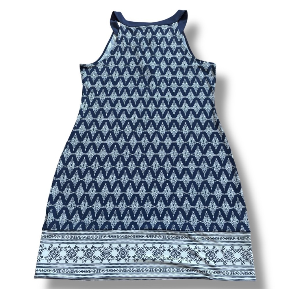 NWT Magnolia Grace Blue White Alhambra Embroidered Trim Knit Dress - Size Large - Picture 2 of 10